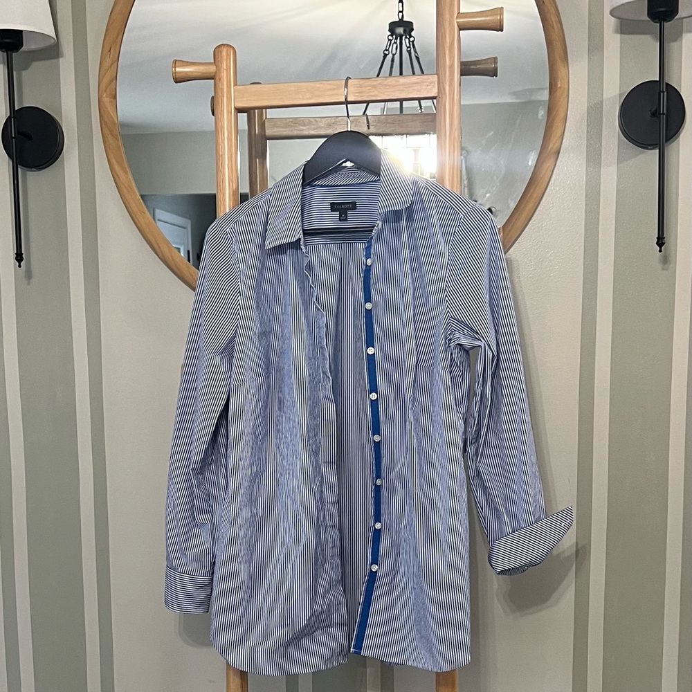Talbots Pinstripe Navy and White Dress Shirt - Classic Collar